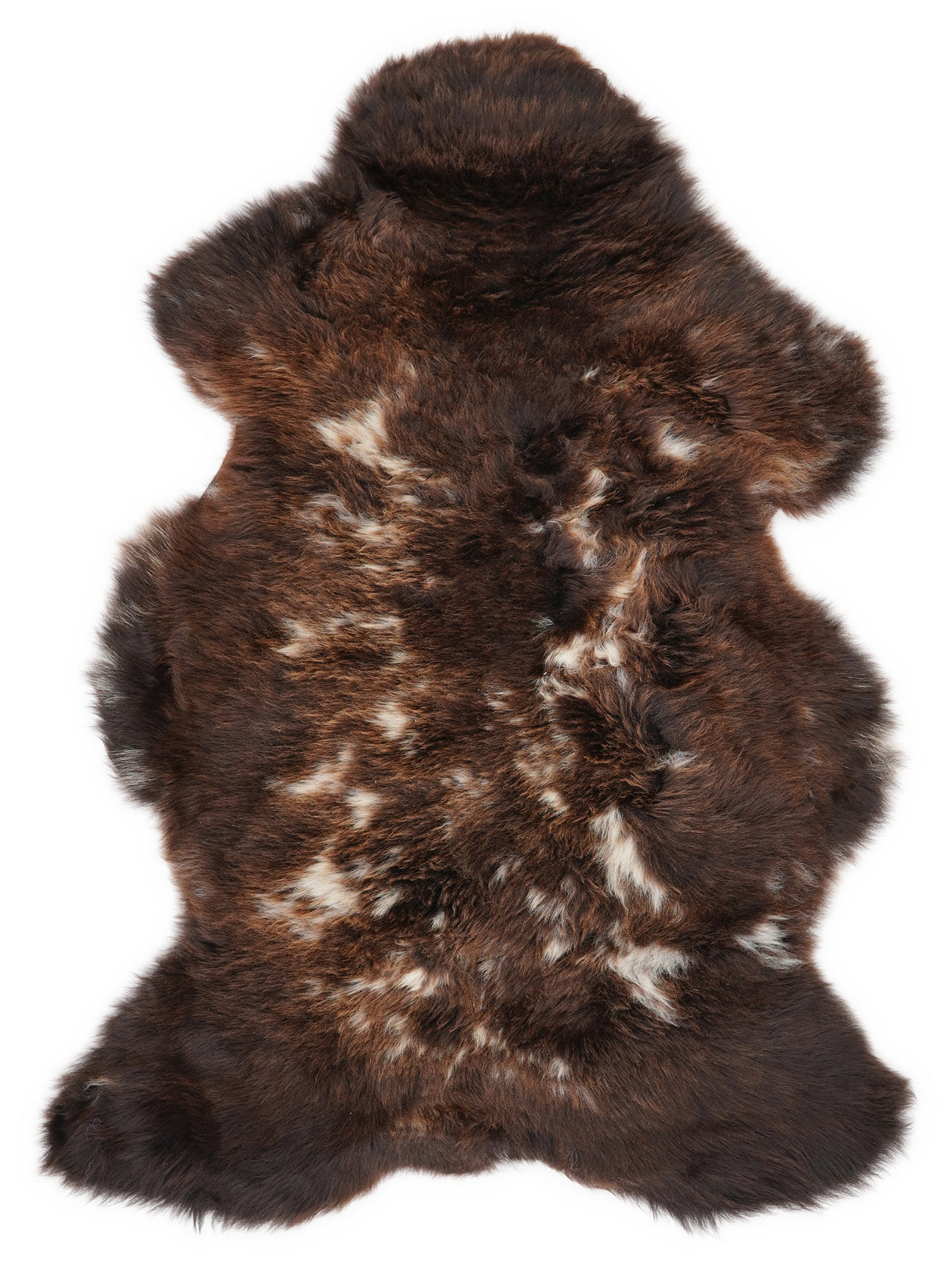 British multicolour sheepskin rug of about 100 × 65 cm, seen from above: the exact sheepskin you receive