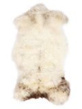 British multicolour sheepskin rug of about 110 × 55 cm, seen from above: the exact sheepskin you receive