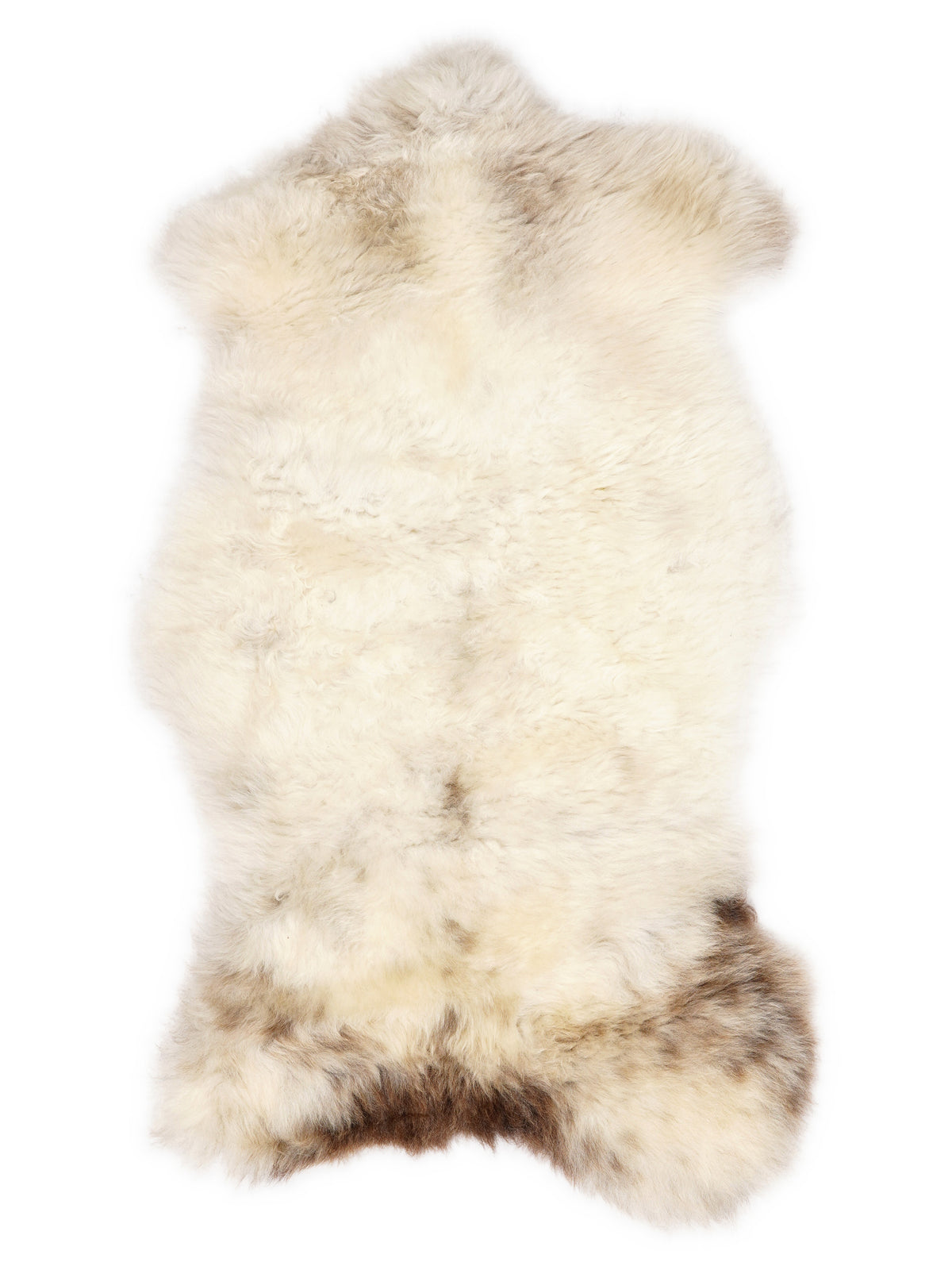 British multicolour sheepskin rug of about 110 × 55 cm, seen from above: the exact sheepskin you receive