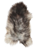 Grey Icelandic sheepskin rug of about 130 × 65 cm, seen from above: the exact sheepskin you receive