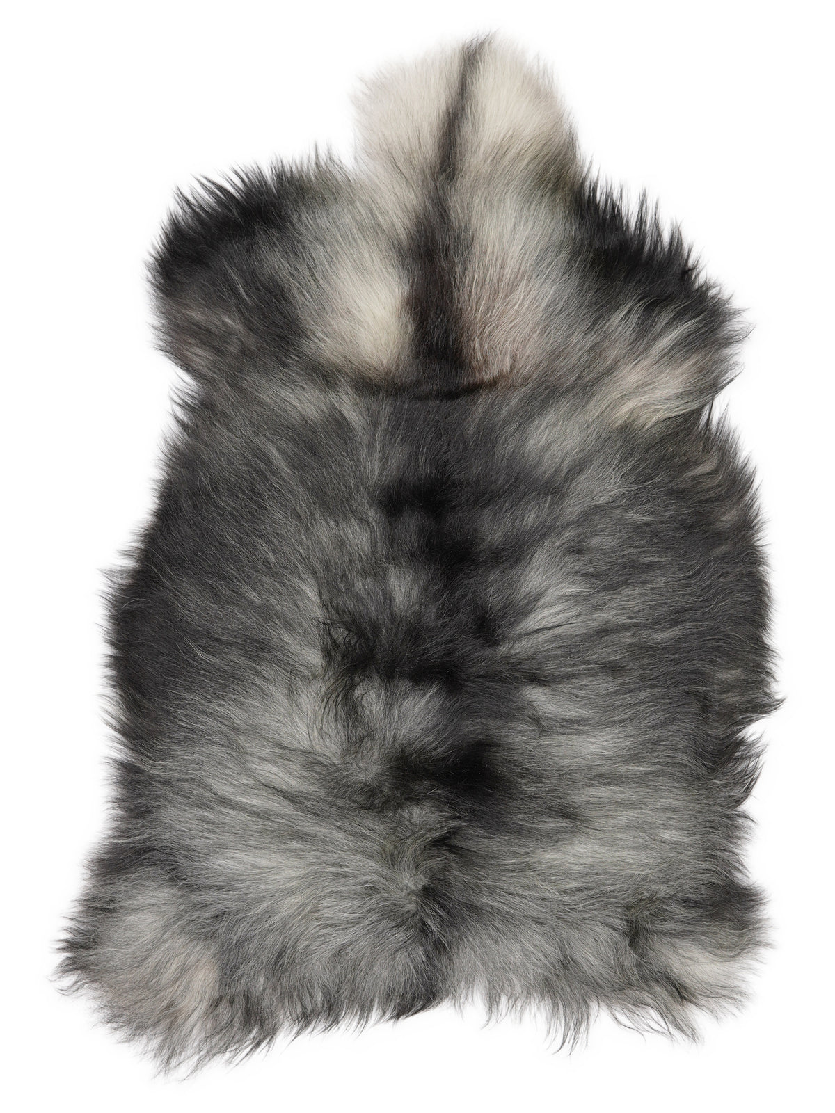 Grey Icelandic sheepskin rug of about 120 × 75 cm, seen from above: the exact sheepskin you receive