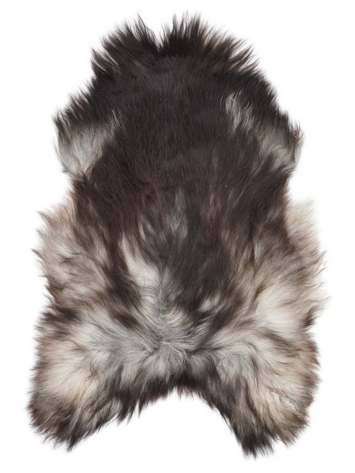 Grey Icelandic sheepskin rug of about 135 × 80 cm, seen from above: the exact sheepskin you receive