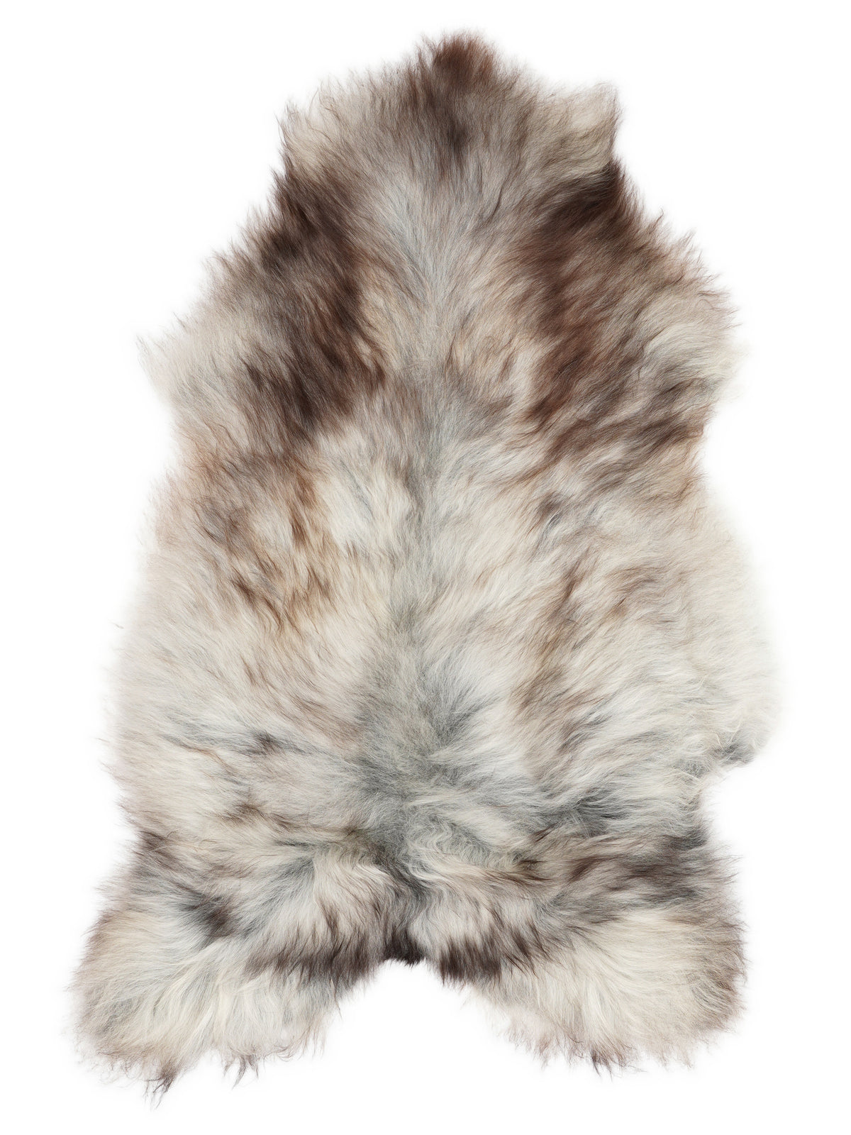 Grey Icelandic sheepskin rug of about 130 × 85 cm, seen from above: the exact sheepskin you receive