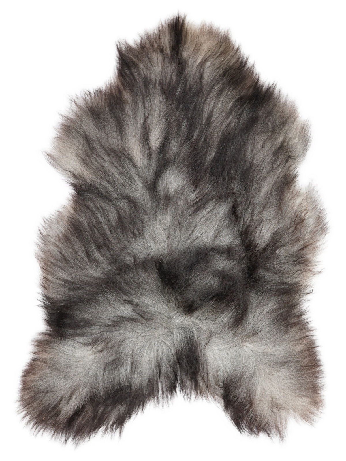 Grey Icelandic sheepskin rug of about 120 × 85 cm, seen from above: the exact sheepskin you receive