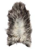 Grey Icelandic sheepskin rug of about 135 × 70 cm, seen from above: the exact sheepskin you receive