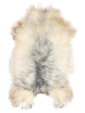 Grey Icelandic sheepskin rug of about 130 × 80 cm, seen from above: the exact sheepskin you receive