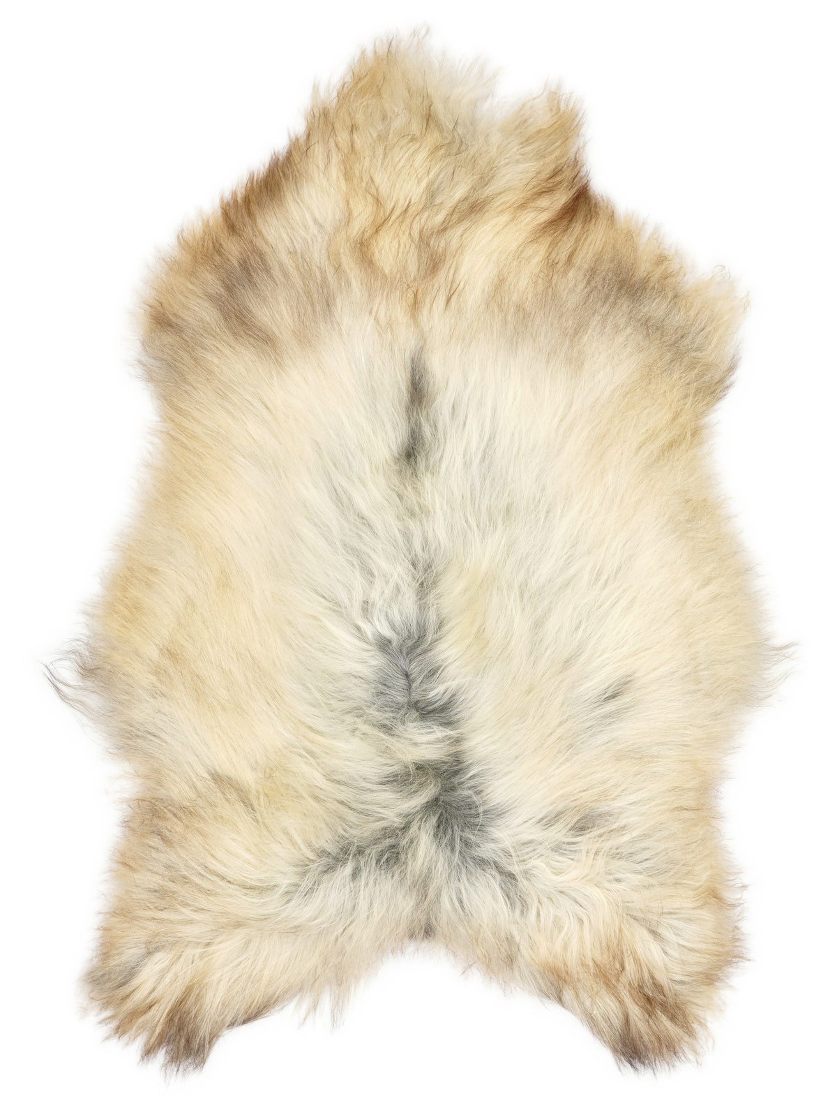 Grey Icelandic sheepskin rug of about 125 × 80 cm, seen from above: the exact sheepskin you receive