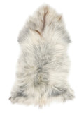 Grey Icelandic sheepskin rug of about 130 × 70 cm, seen from above: the exact sheepskin you receive