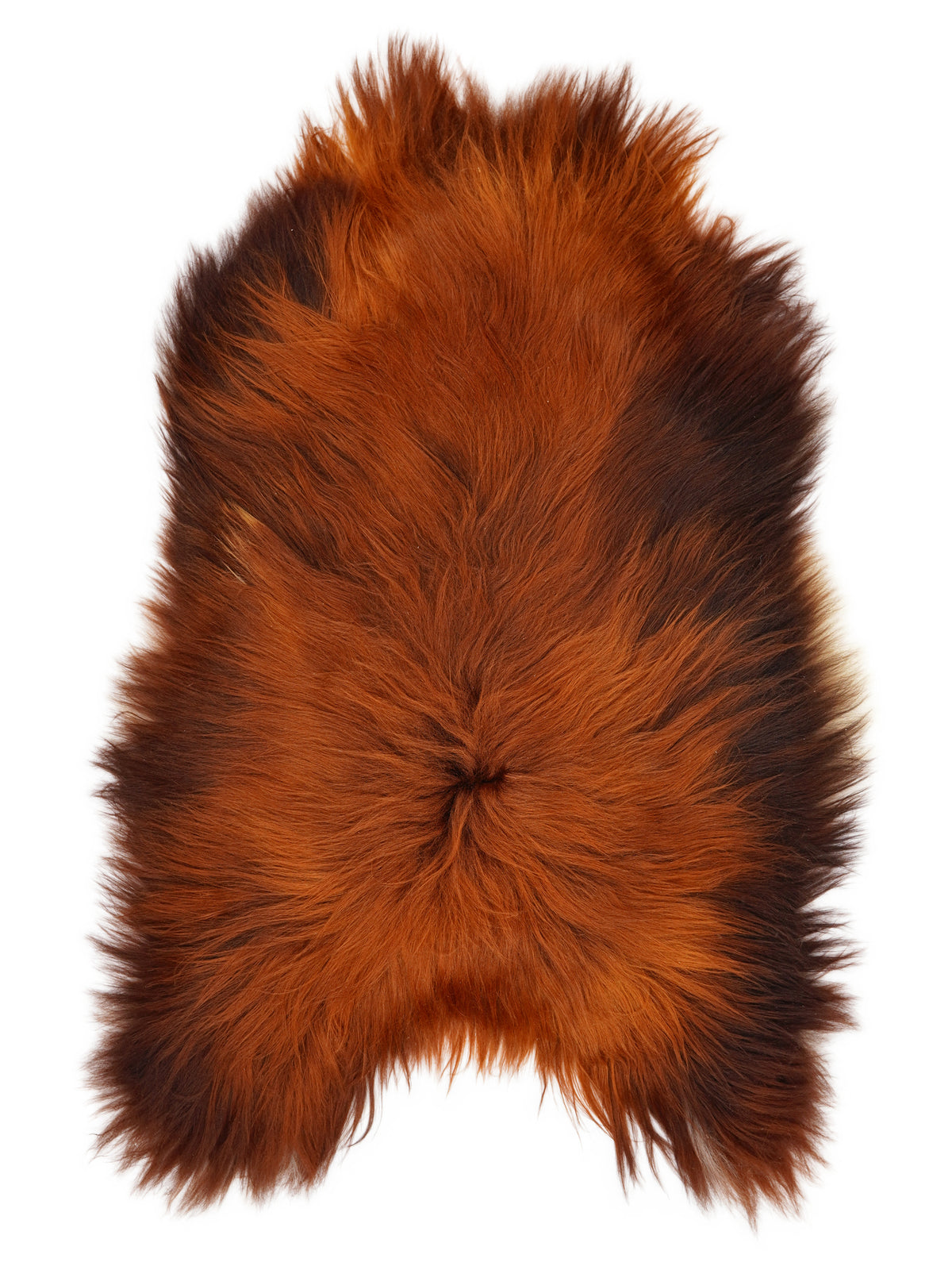 Icelandic Rusty sheepskin rug of about 130 × 85 cm, seen from above: the exact sheepskin you receive