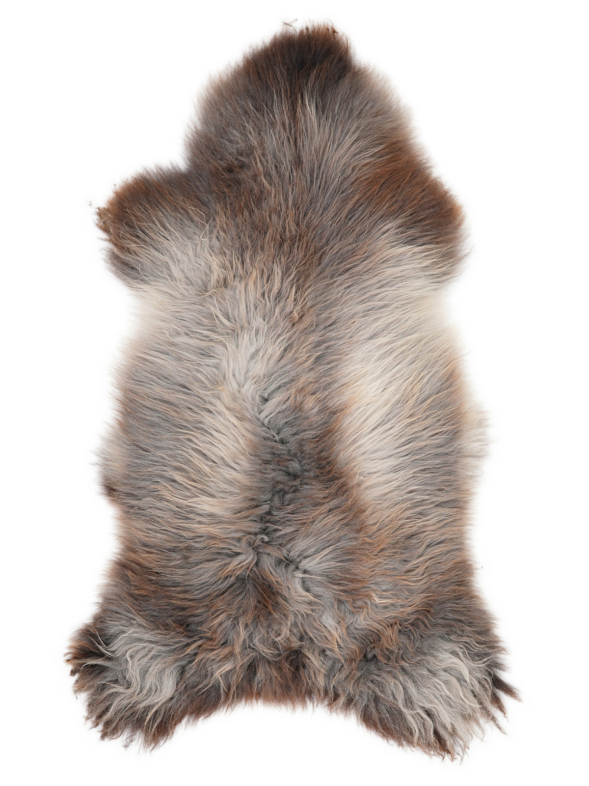 British multicolour sheepskin rug of about 130 × 65 cm, seen from above: the exact sheepskin you receive
