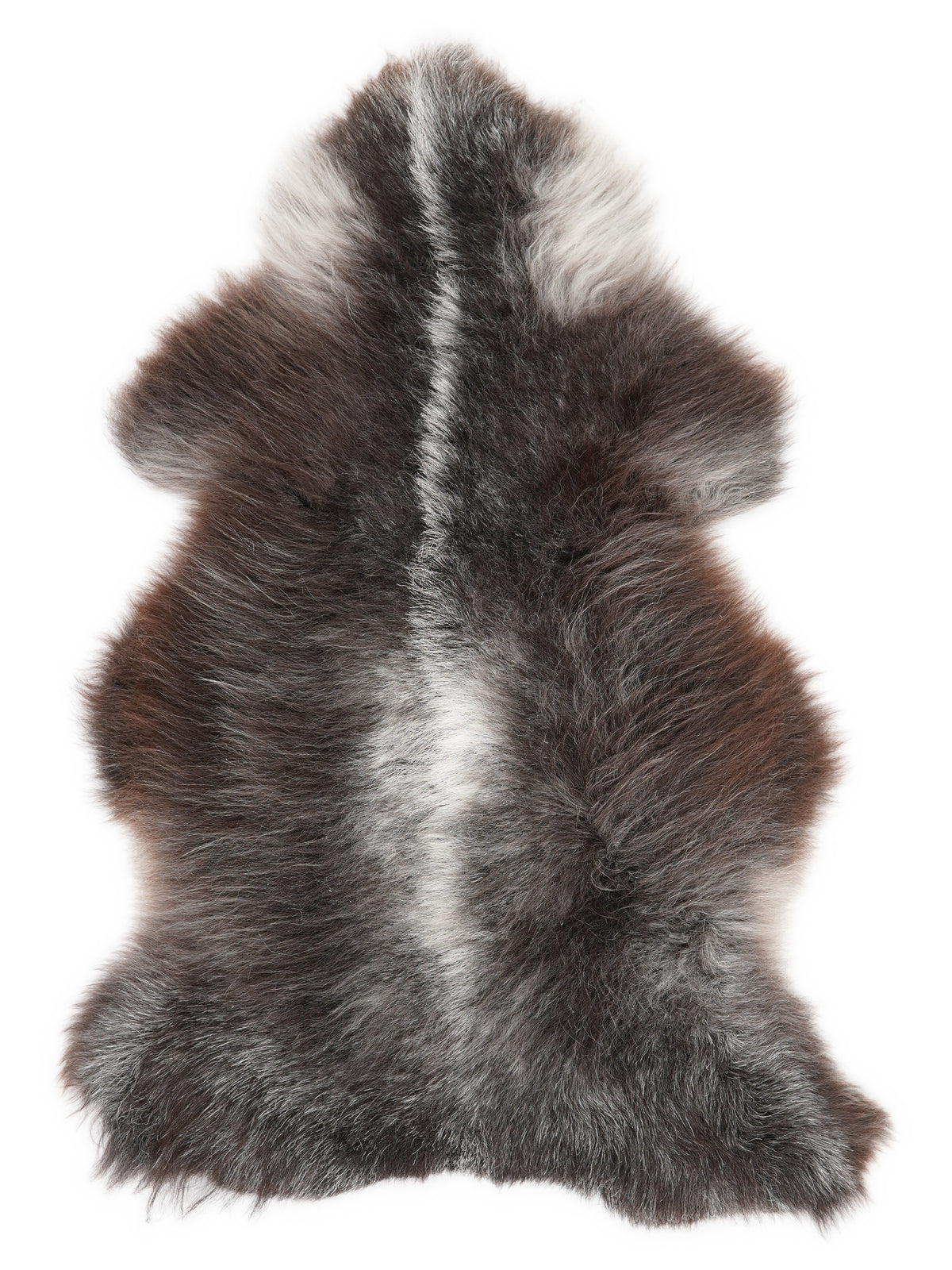 British multicolour sheepskin rug of about 110 × 65 cm, seen from above: the exact sheepskin you receive
