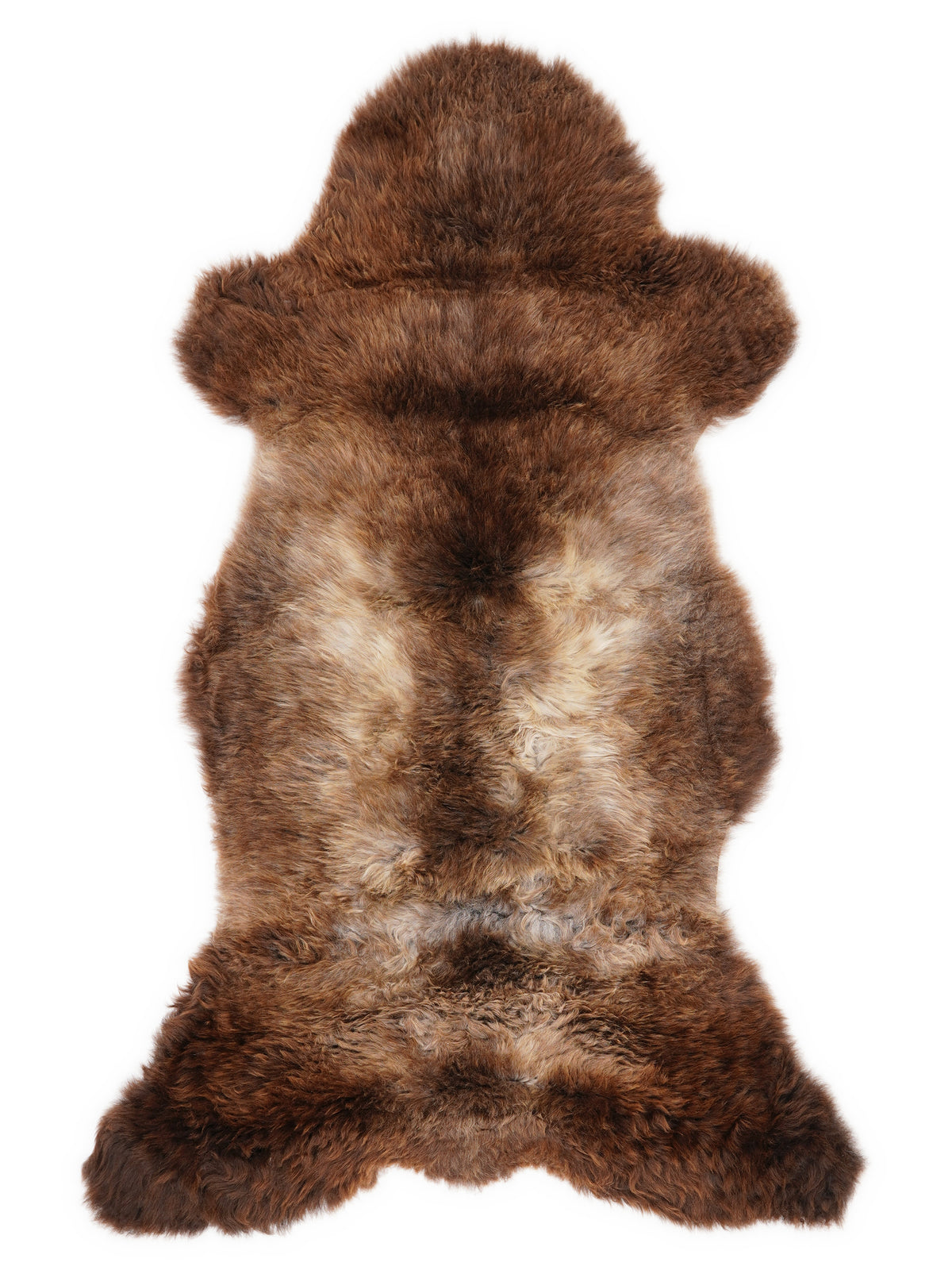 British multicolour sheepskin rug of about 115 × 50 cm, seen from above: the exact sheepskin you receive