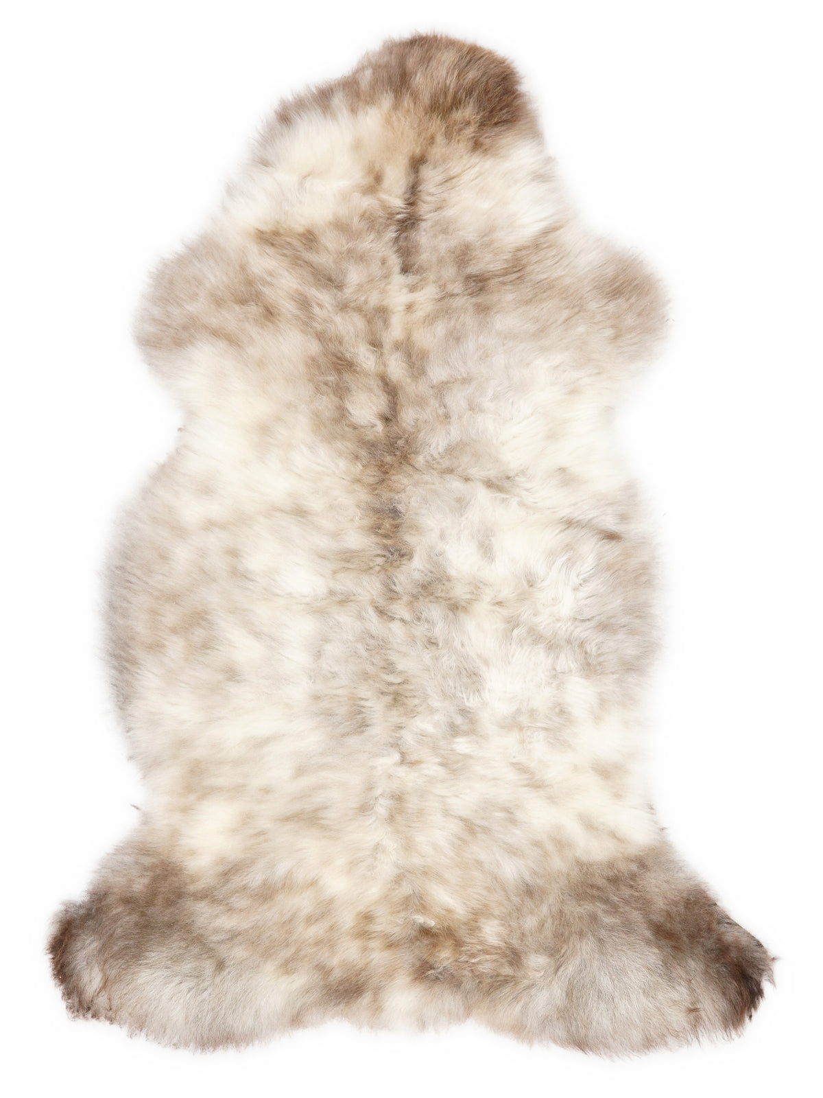 British multicolour sheepskin rug of about 110 × 55 cm, seen from above: the exact sheepskin you receive