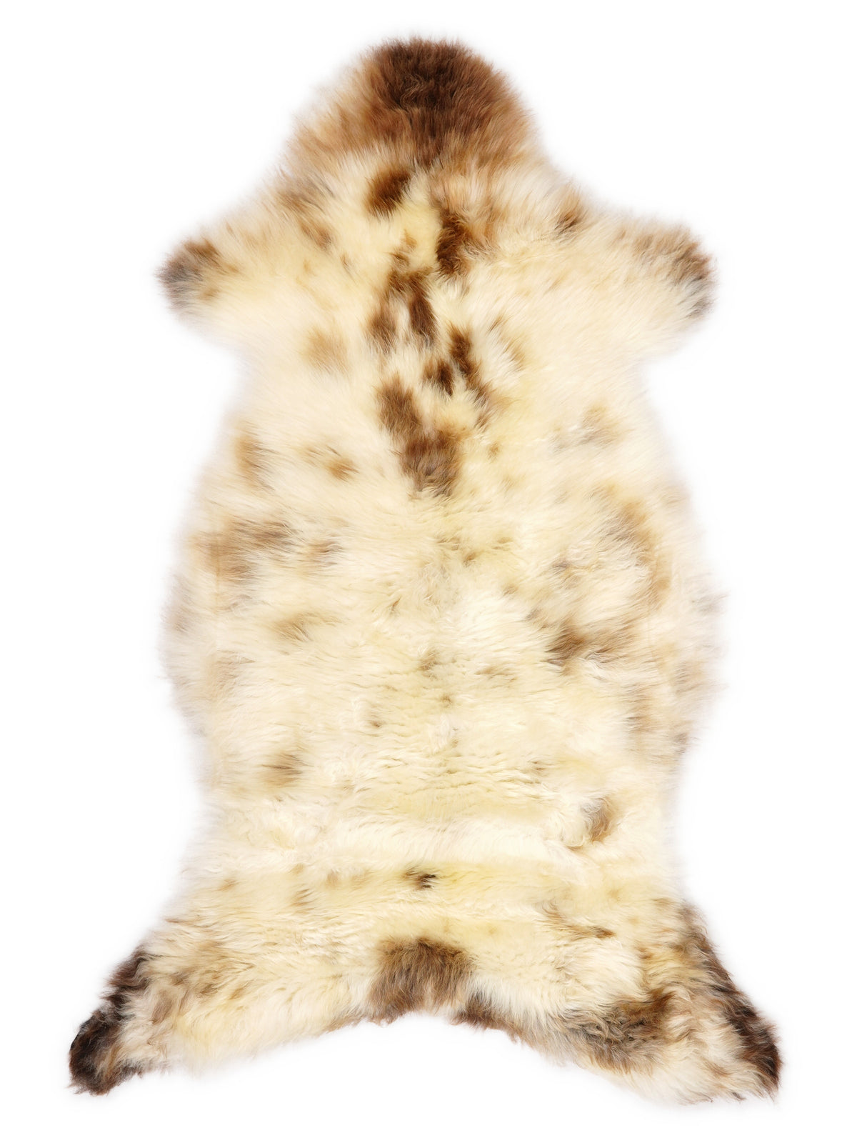 British multicolour sheepskin rug of about 120 × 55 cm, seen from above: the exact sheepskin you receive