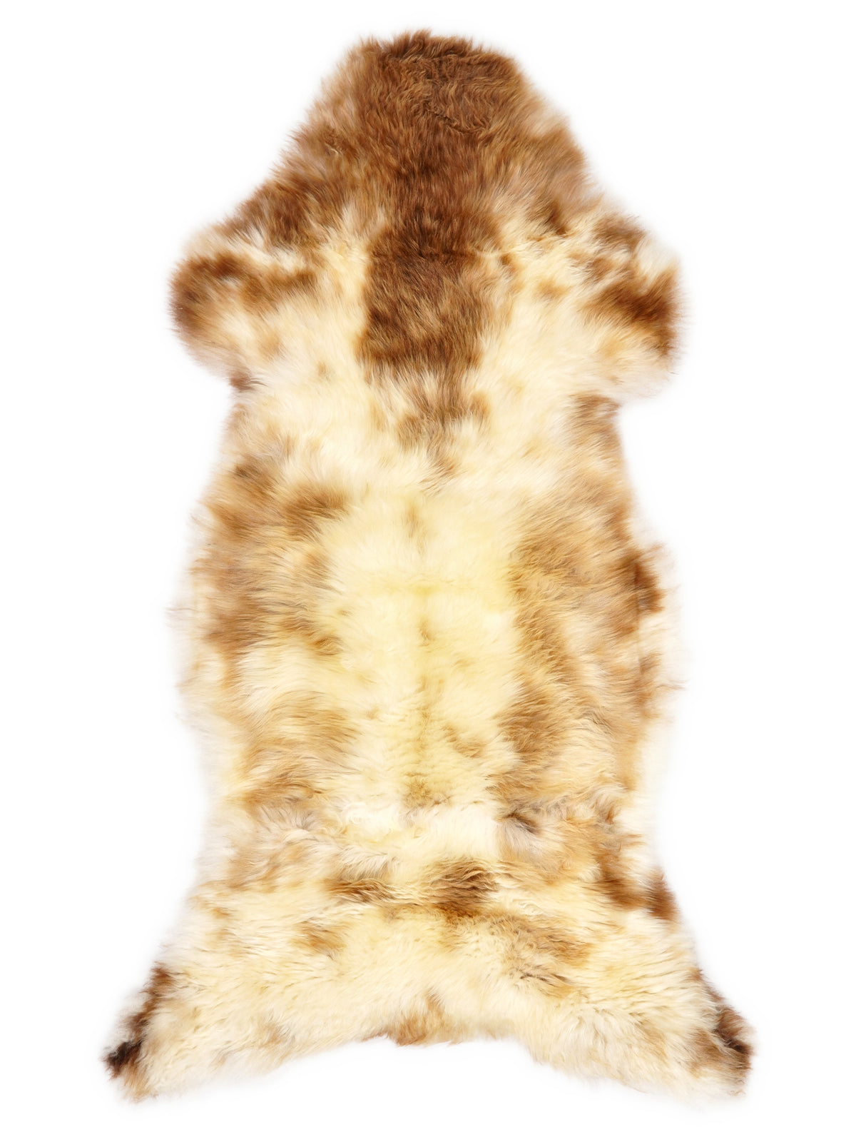 British multicolour sheepskin rug of about 120 × 55 cm, seen from above: the exact sheepskin you receive