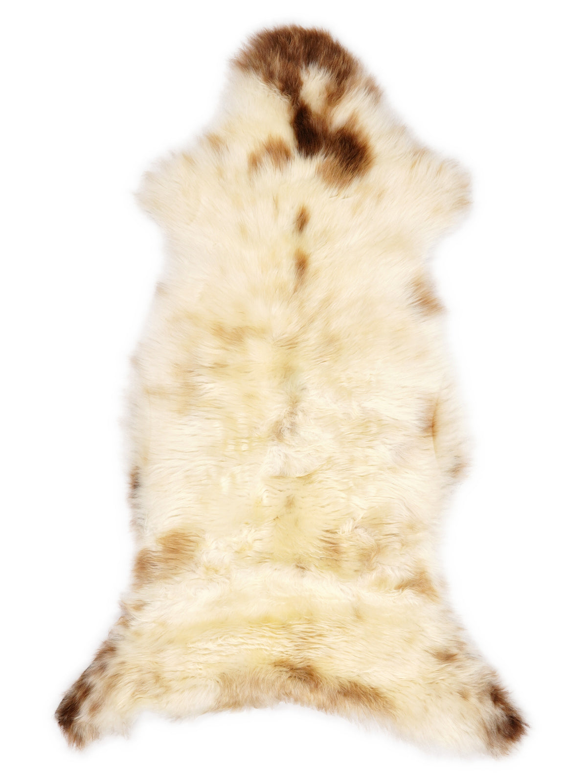British multicolour sheepskin rug of about 115 × 50 cm, seen from above: the exact sheepskin you receive