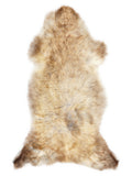 British multicolour sheepskin rug of about 125 × 60 cm, seen from above: the exact sheepskin you receive
