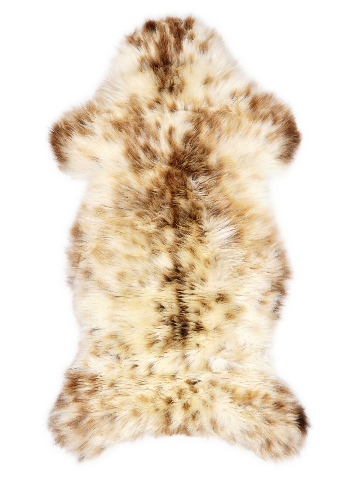 British multicolour sheepskin rug of about 120 × 55 cm, seen from above: the exact sheepskin you receive