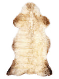 British multicolour sheepskin rug of about 125 × 60 cm, seen from above: the exact sheepskin you receive