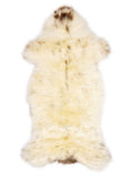 British multicolour sheepskin rug of about 120 × 50 cm, seen from above: the exact sheepskin you receive