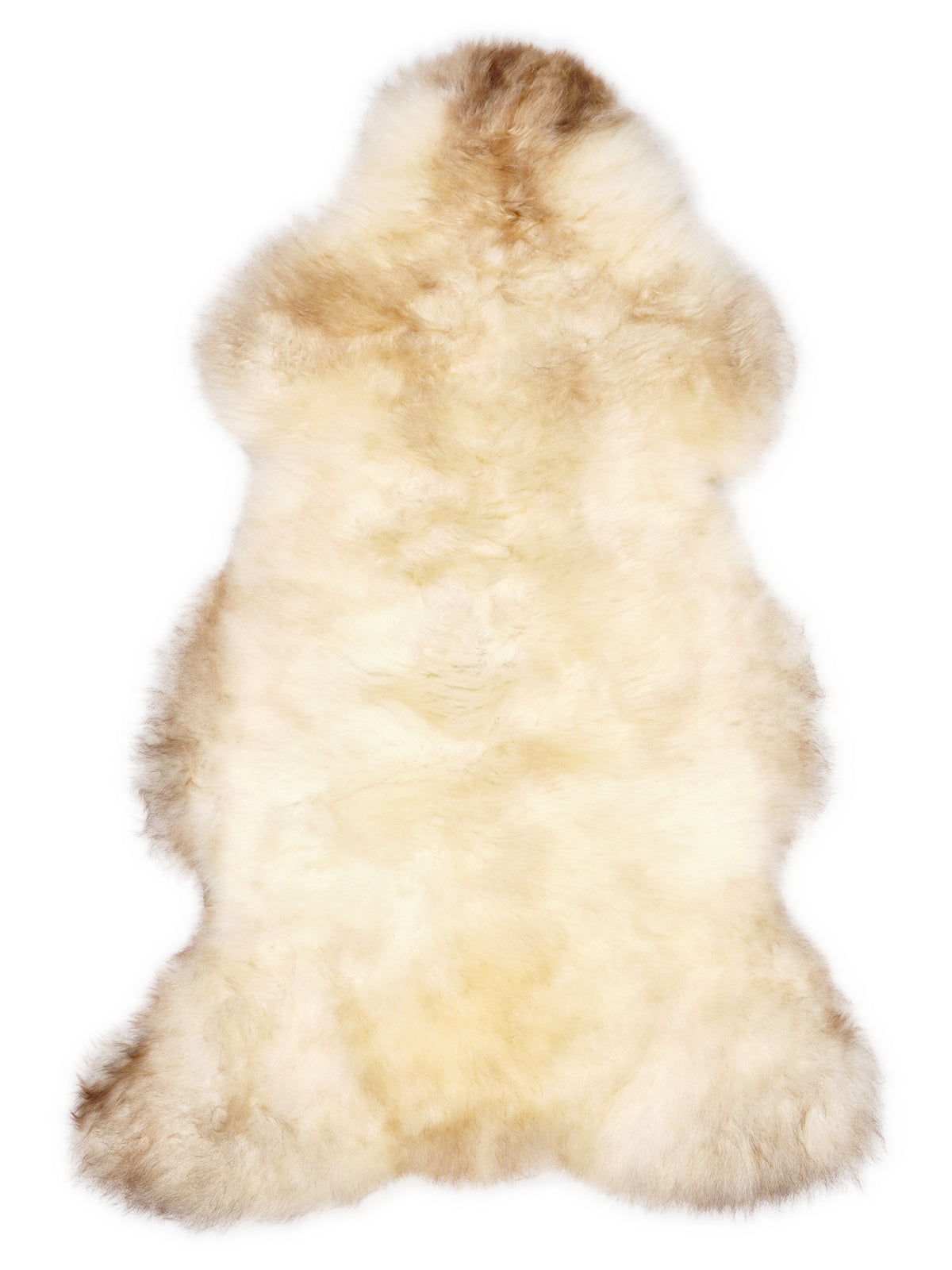 British multicolour sheepskin rug of about 115 × 65 cm, seen from above: the exact sheepskin you receive