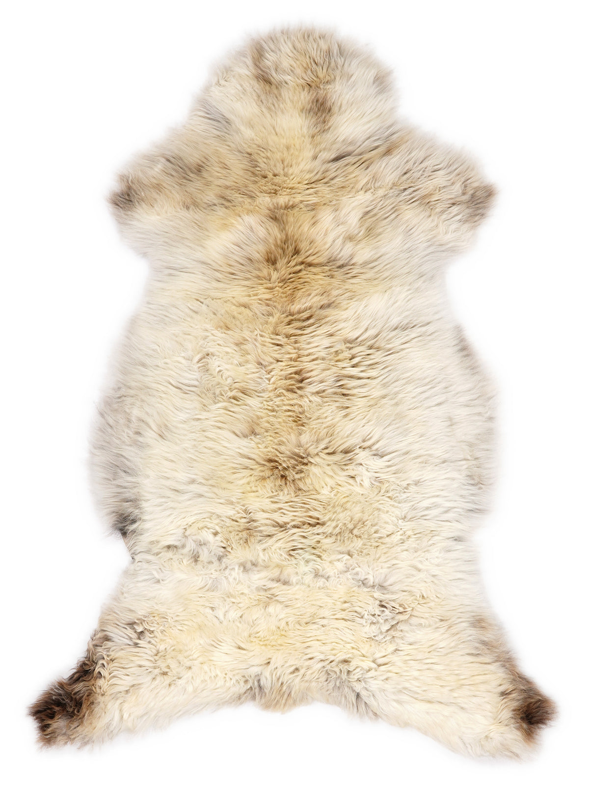 British multicolour sheepskin rug of about 115 × 60 cm, seen from above: the exact sheepskin you receive