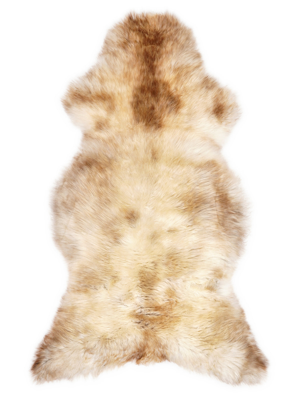 British multicolour sheepskin rug of about 120 × 60 cm, seen from above: the exact sheepskin you receive