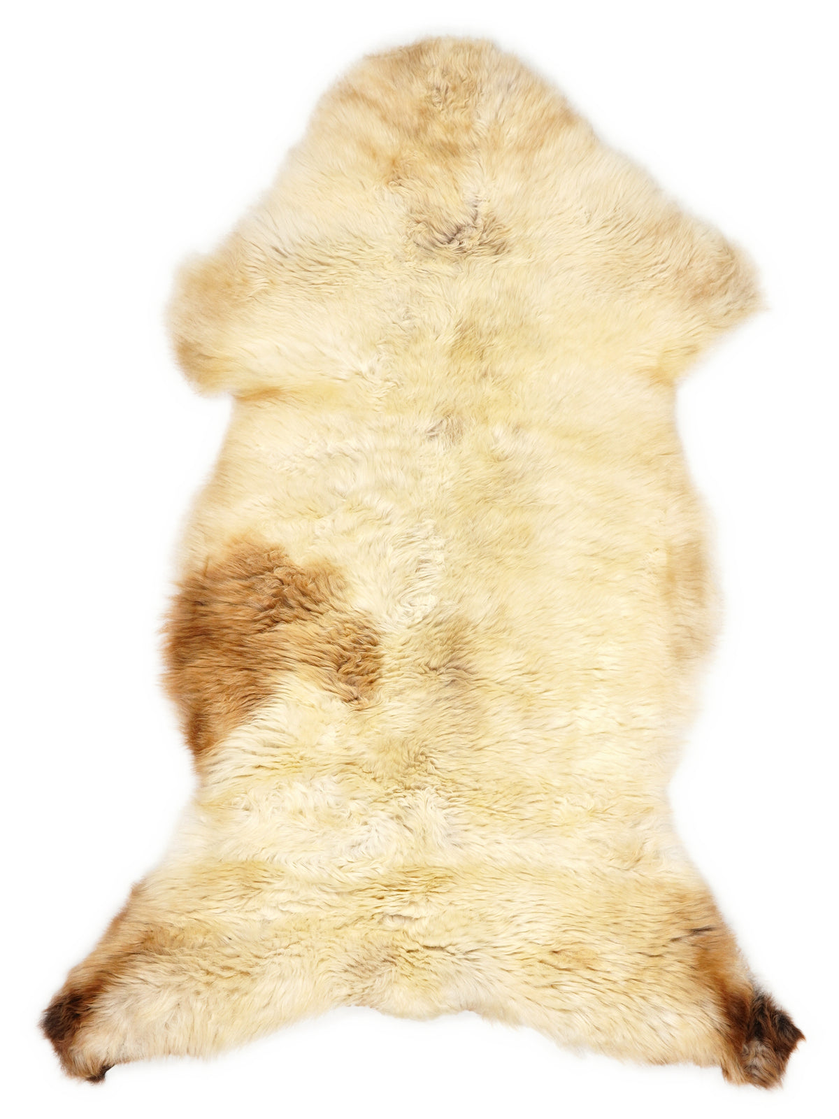 British multicolour sheepskin rug of about 115 × 60 cm, seen from above: the exact sheepskin you receive
