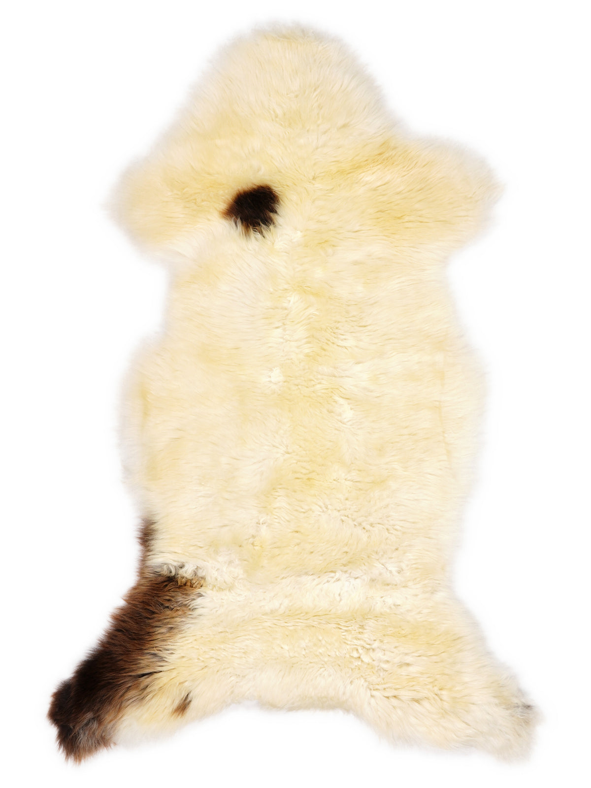British multicolour sheepskin rug of about 120 × 55 cm, seen from above: the exact sheepskin you receive