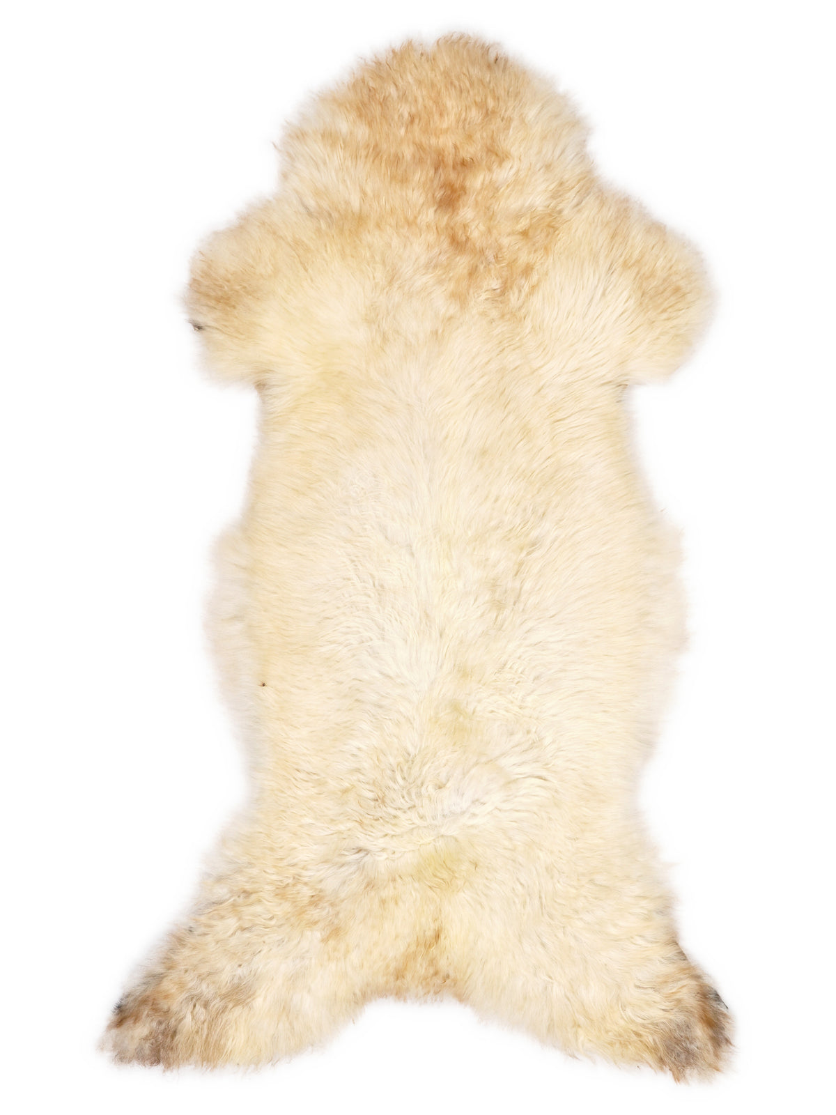 British multicolour sheepskin rug of about 125 × 55 cm, seen from above: the exact sheepskin you receive