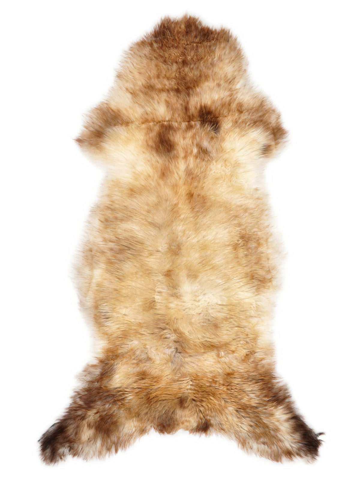 British multicolour sheepskin rug of about 120 × 55 cm, seen from above: the exact sheepskin you receive