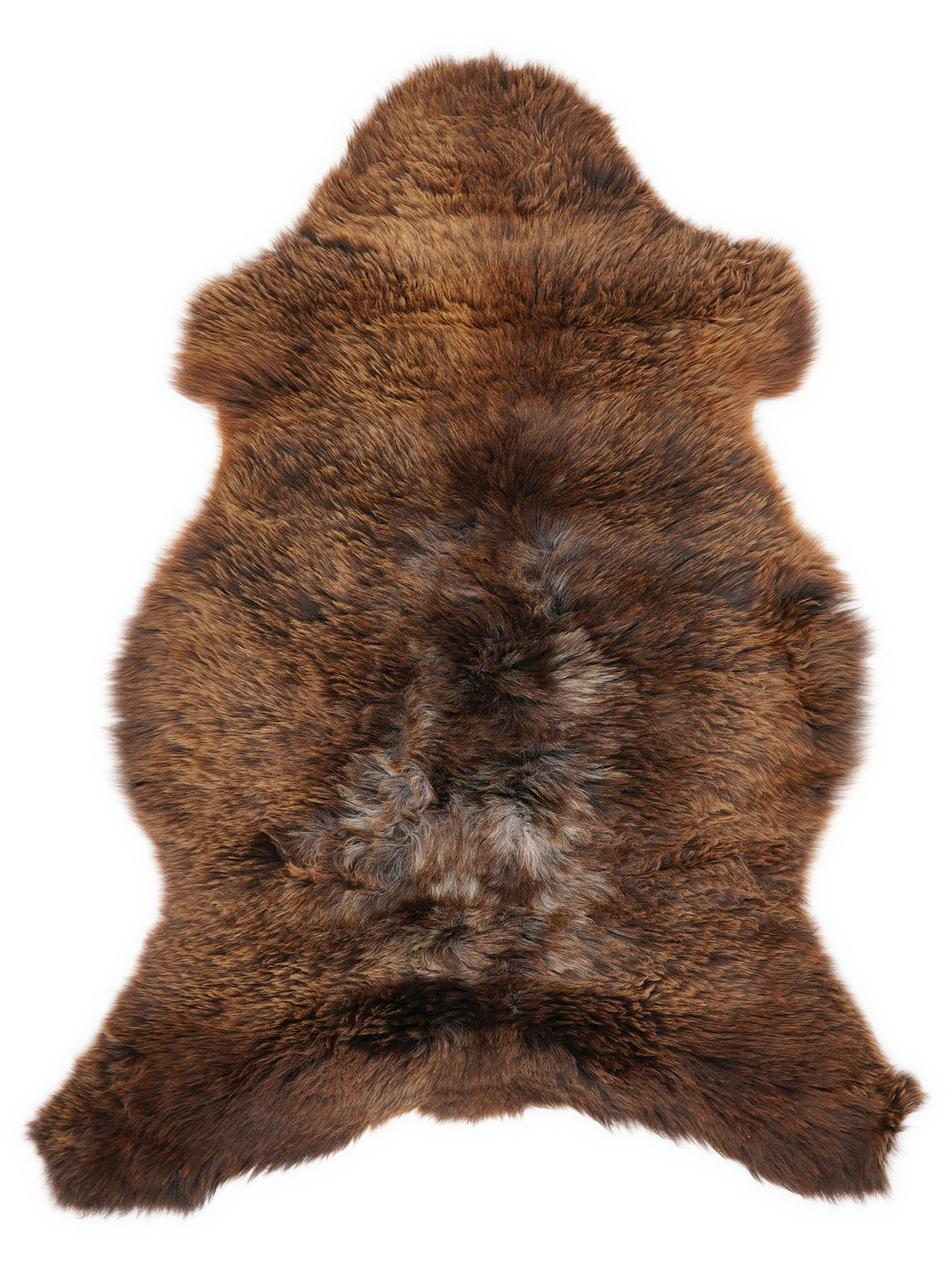 Brown sheepskin rug of about 100 × 65 cm, seen from above: the exact sheepskin you receive
