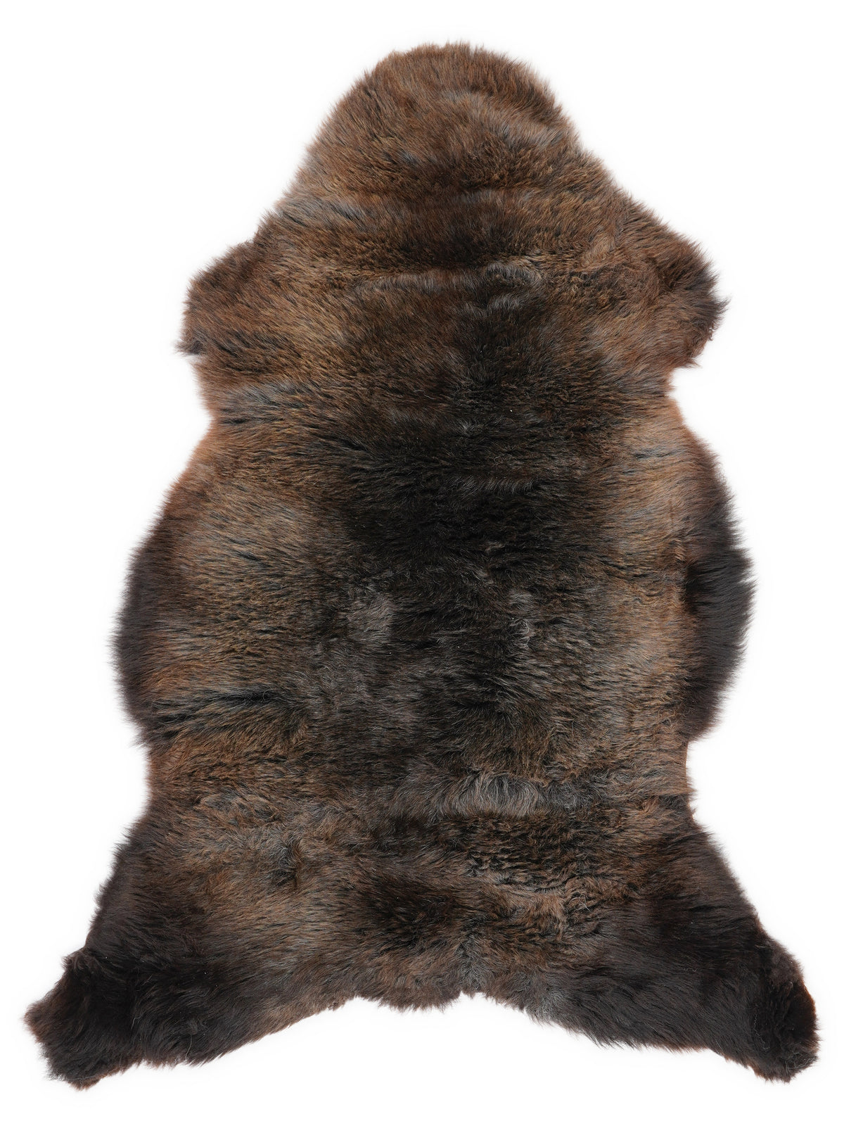 Brown sheepskin rug of about 110 × 65 cm, seen from above: the exact sheepskin you receive
