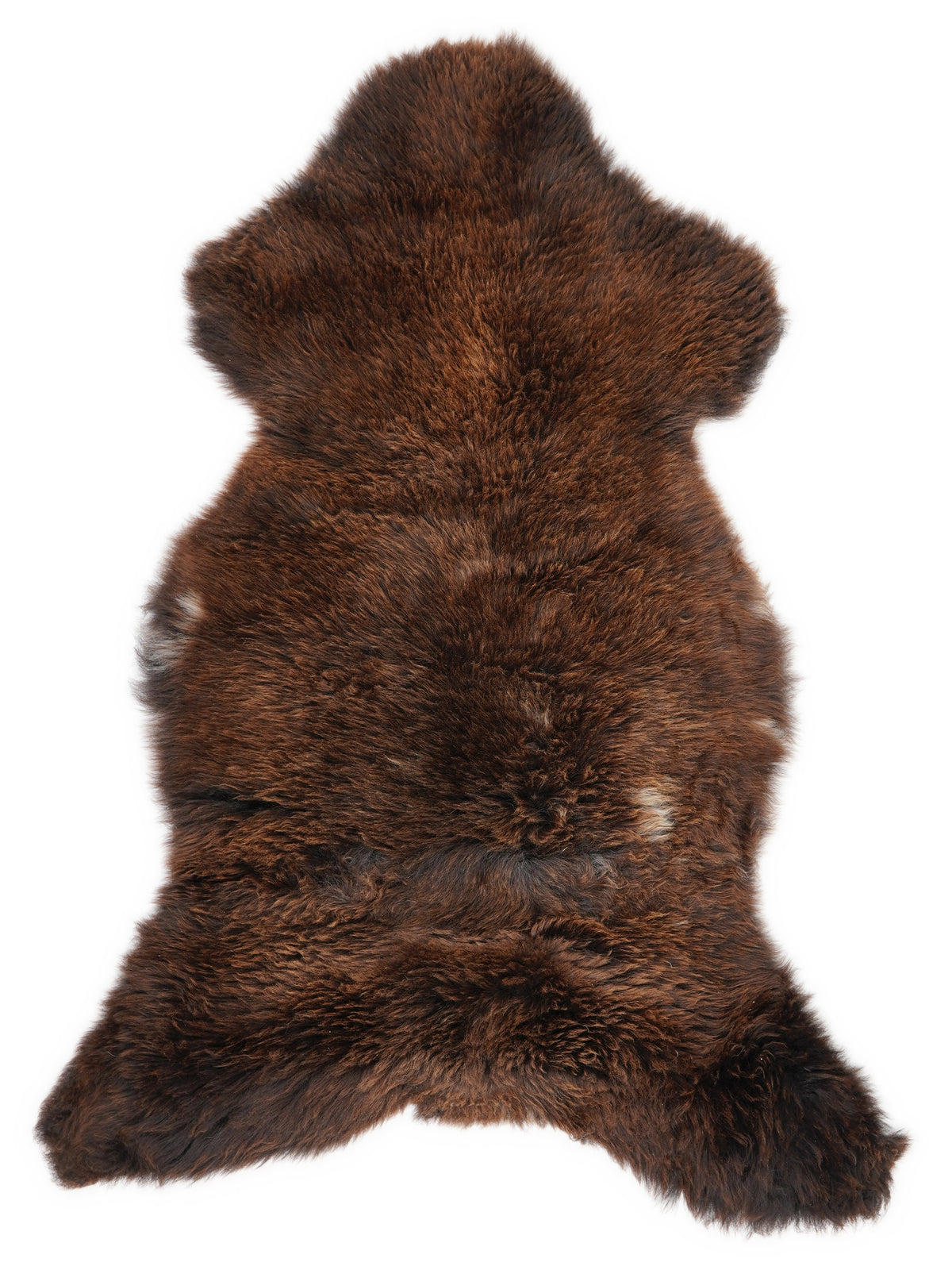 Brown sheepskin rug of about 120 × 60 cm, seen from above: the exact sheepskin you receive