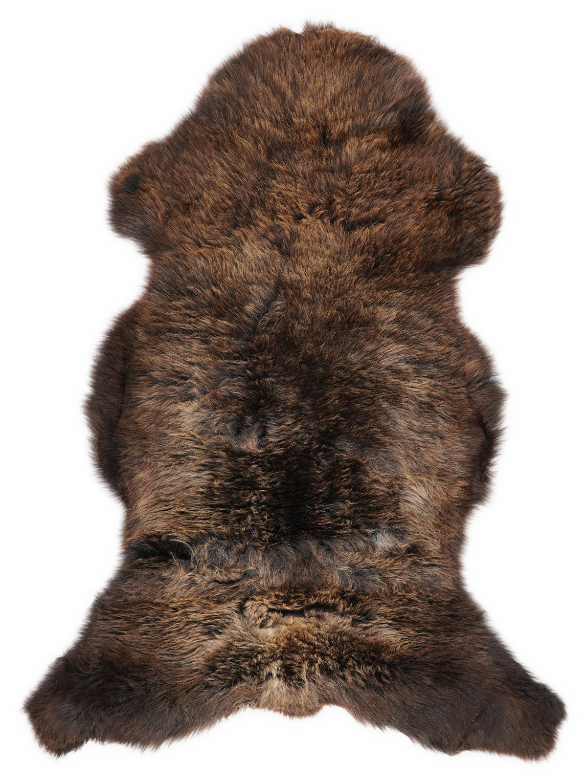 Brown sheepskin rug of about 110 × 60 cm, seen from above: the exact sheepskin you receive