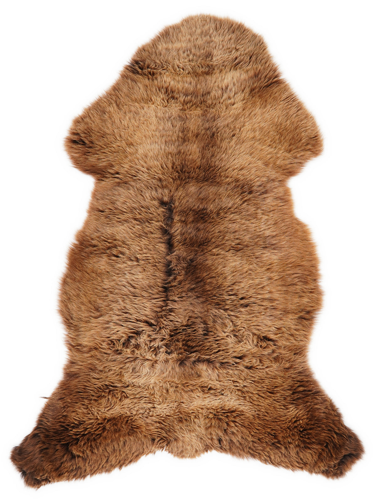Brown sheepskin rug of about 110 × 60 cm, seen from above: the exact sheepskin you receive