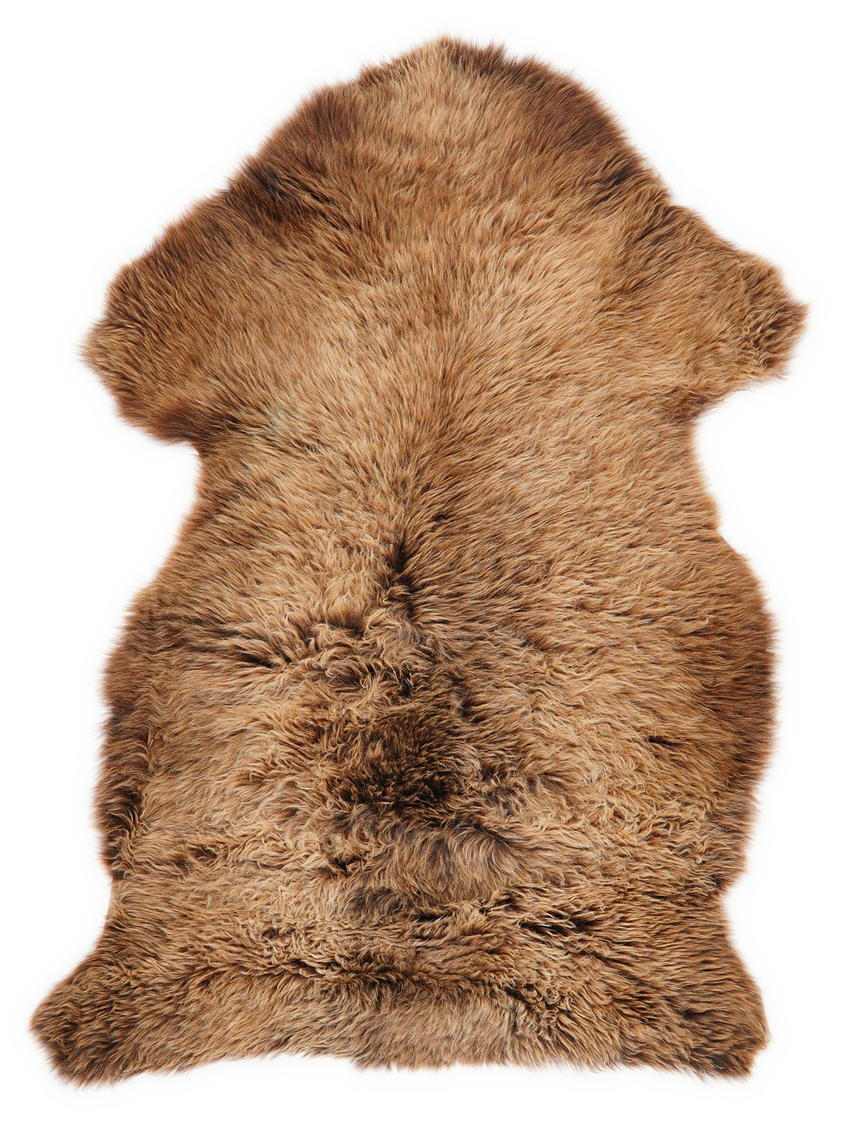 Brown sheepskin rug of about 100 × 60 cm, seen from above: the exact sheepskin you receive