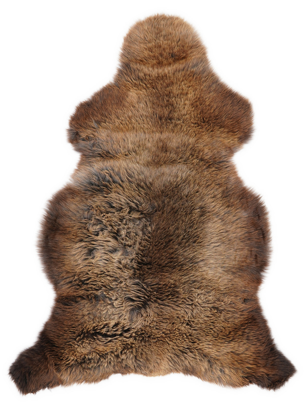 Brown sheepskin rug of about 120 × 70 cm, seen from above: the exact sheepskin you receive