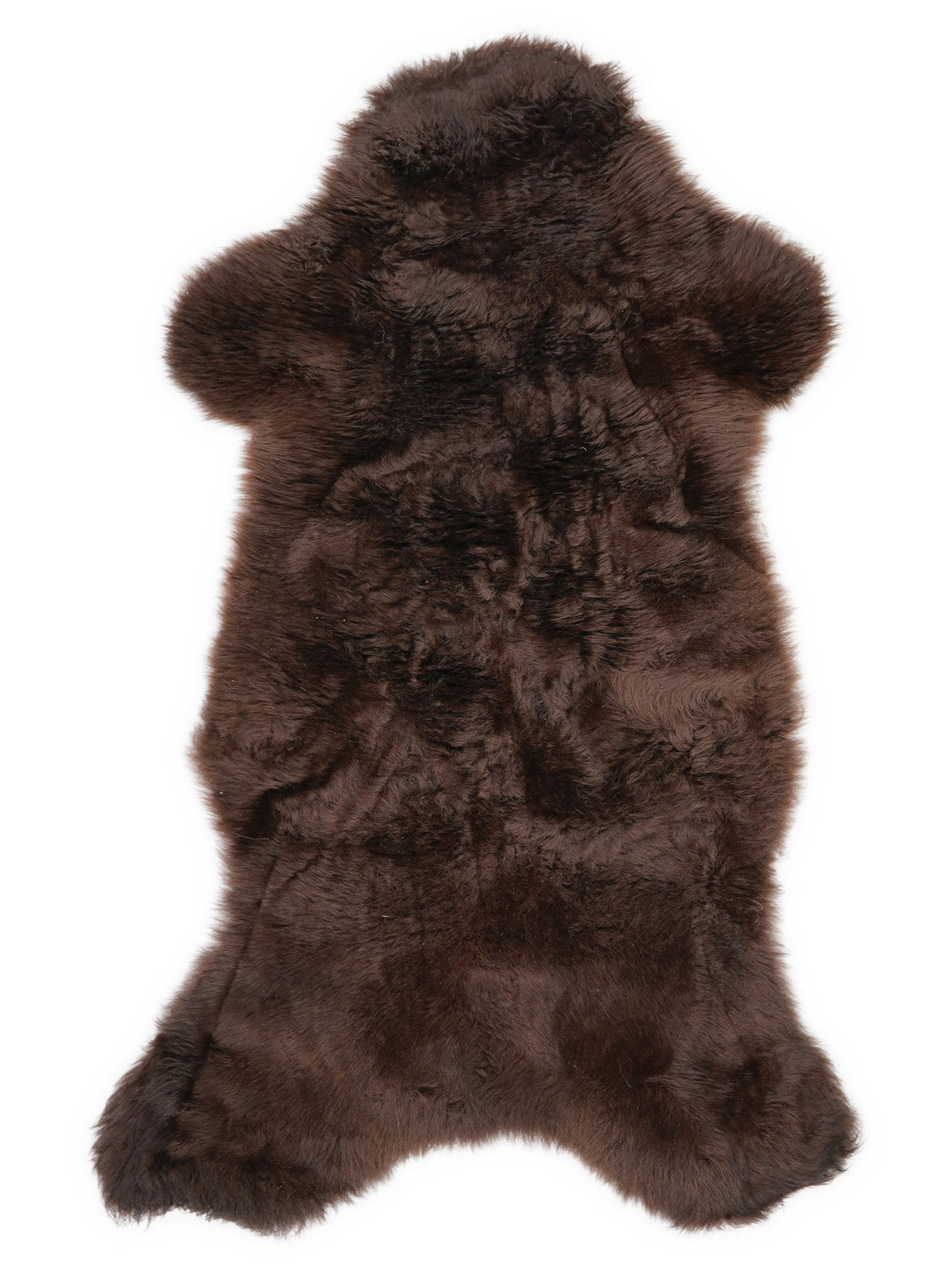Brown sheepskin rug of about 100 × 50 cm, seen from above: the exact sheepskin you receive