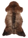 Brown sheepskin rug of about 120 × 60 cm, seen from above: the exact sheepskin you receive