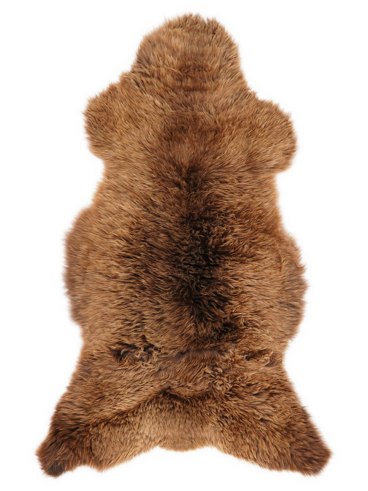 Brown sheepskin rug of about 120 × 60 cm, seen from above: the exact sheepskin you receive