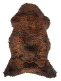 Brown sheepskin rug of about 115 × 60 cm, seen from above: the exact sheepskin you receive