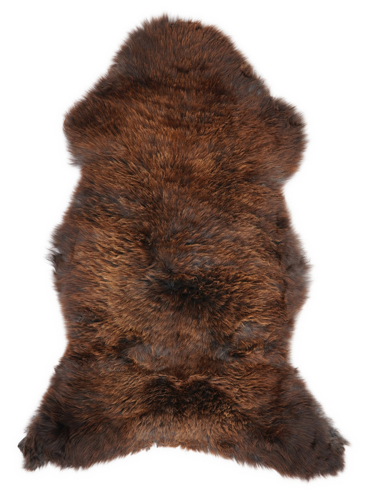 Brown sheepskin rug of about 115 × 60 cm, seen from above: the exact sheepskin you receive
