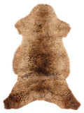 Brown sheepskin rug of about 110 × 60 cm, seen from above: the exact sheepskin you receive
