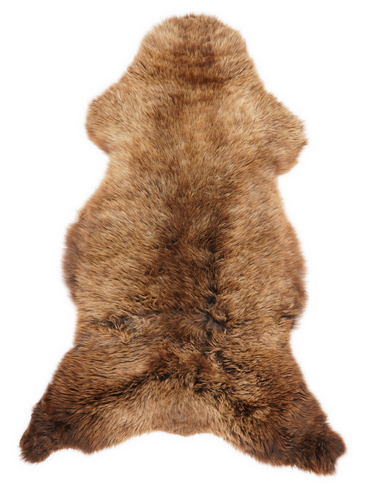 Brown sheepskin rug of about 110 × 60 cm, seen from above: the exact sheepskin you receive