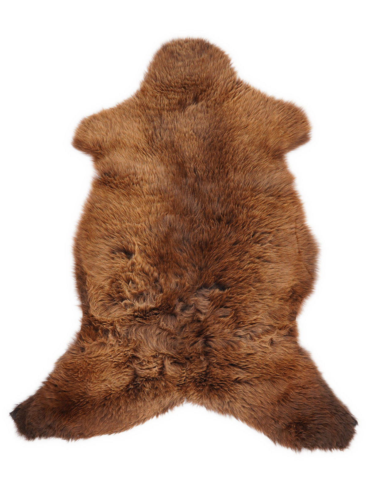 Brown sheepskin rug of about 110 × 60 cm, seen from above: the exact sheepskin you receive