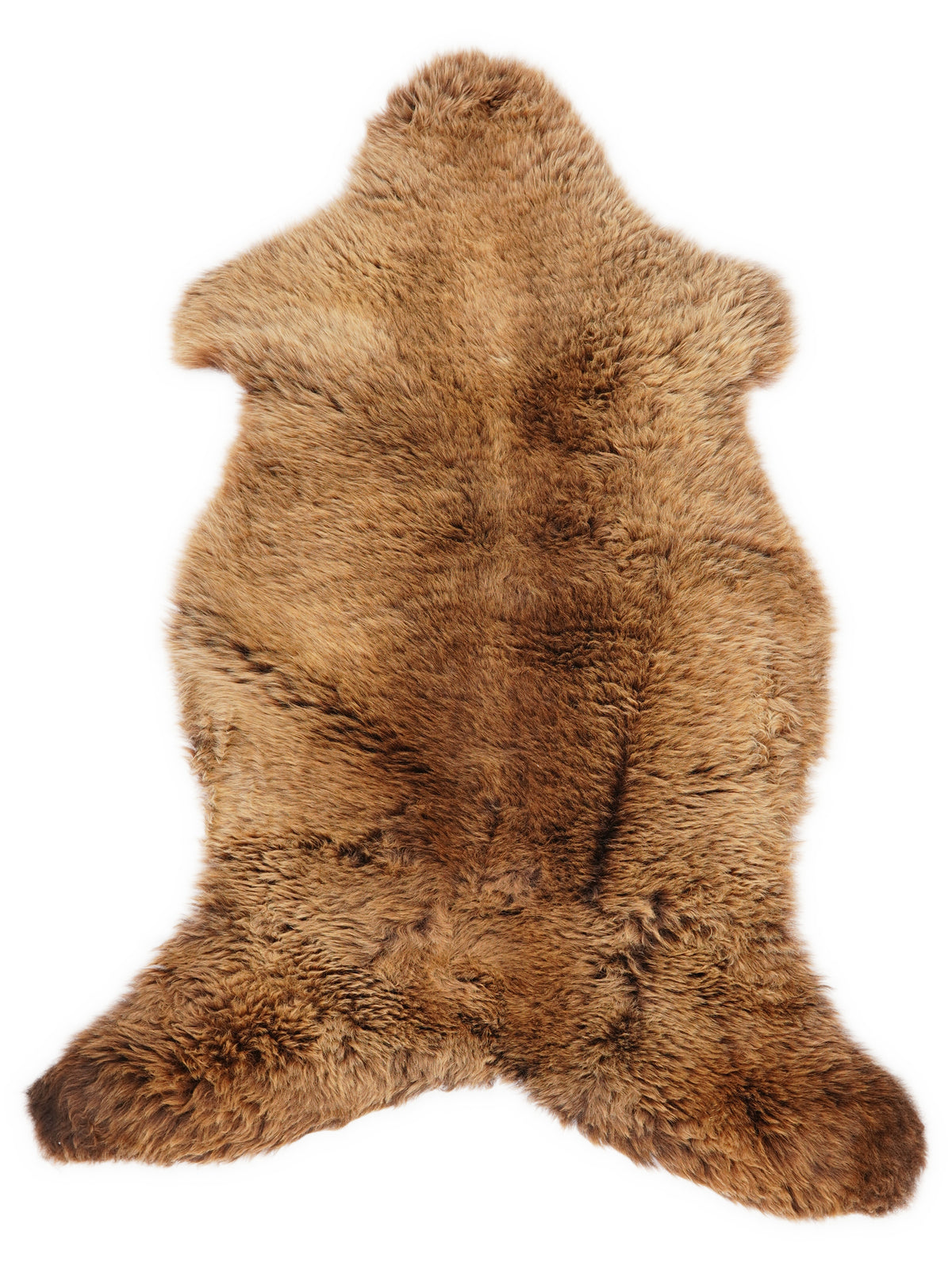 Brown sheepskin rug of about 115 × 60 cm, seen from above: the exact sheepskin you receive