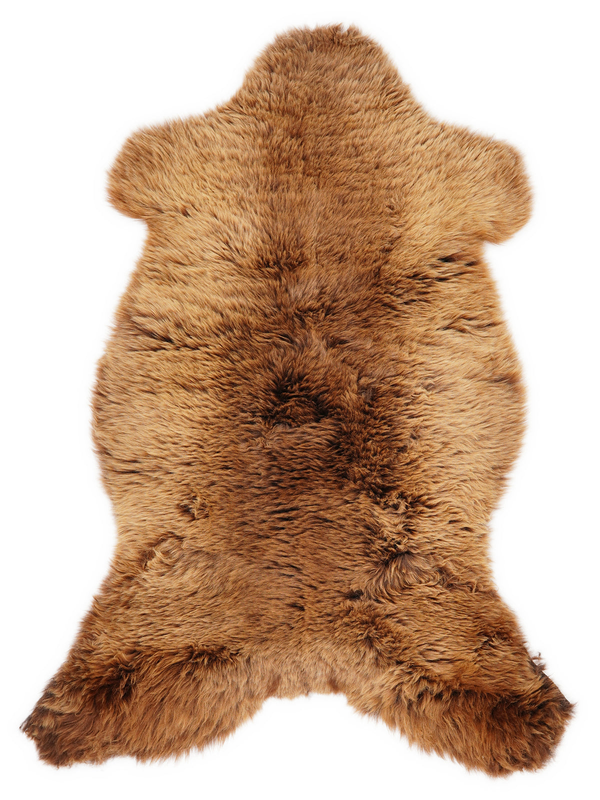 Brown sheepskin rug of about 120 × 65 cm, seen from above: the exact sheepskin you receive