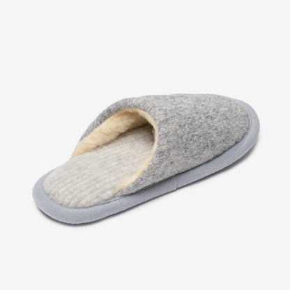 Marble merino slipper from the front, with the soft wool inside