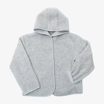 Merino jacket Laguna in grey, front, with hood